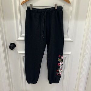Size Small. Pink Grey sweatpants with “Pink” floral design